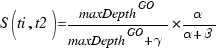S(ti,t2) = {{maxDepth^GO }/{maxDepth^GO + gamma}}*{{alpha}/{alpha + beta}}